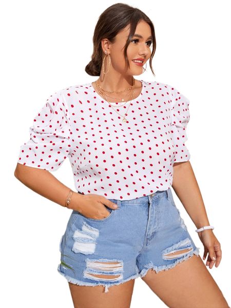 

plus polka dot puff sleeve blouse q0iq#, Black