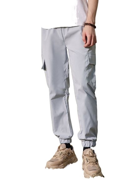 

romwe guys solid cargo pants h5bn#, Black