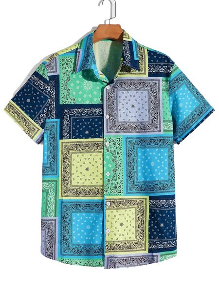 

romwe guys paisley print shirt e6ld#, White;black