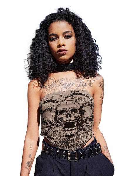 

romwe altspo skull & floral print tube 23gg#, White