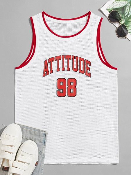 

men letter graphic contrast binding tank r4wu#, White;black
