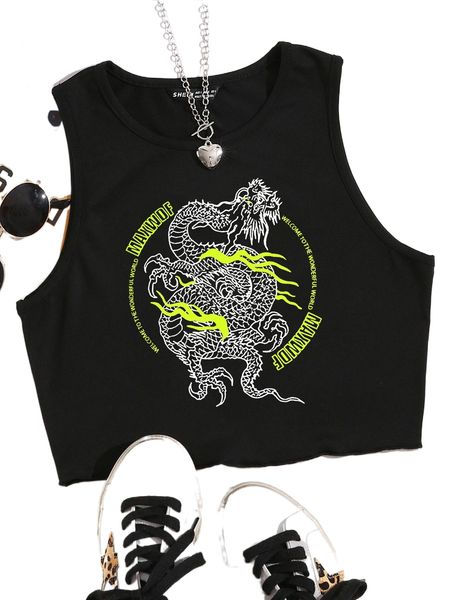 

slogan & dragon graphic tank k1za#, White