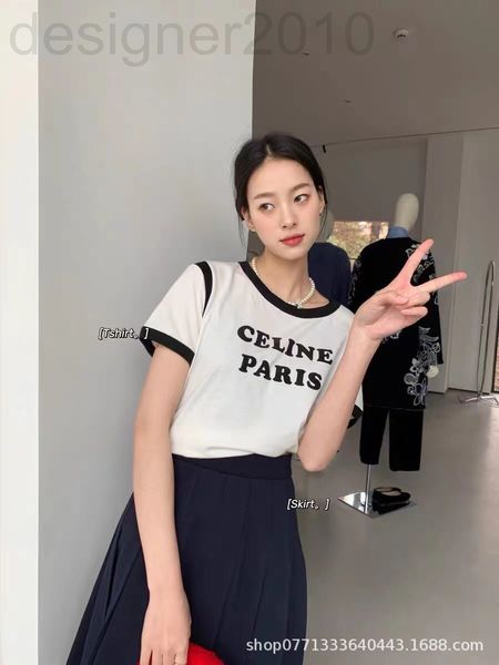 

women's t-shirt designer 2022 spring / summer new products color blocking, edging and flocking letters exquisite small short straight t, White
