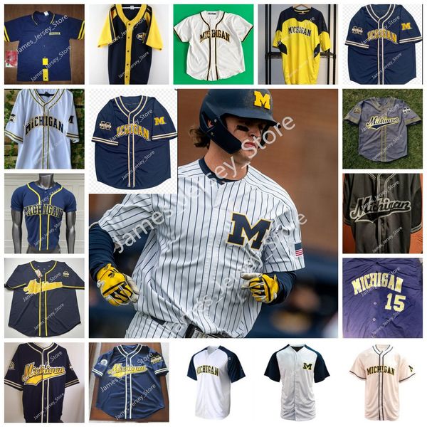 

michigan wolverines stitch baseball jersey barry larkin alec rennard jim abbott don lund bill an erik bakich miles lewis jord brewer jimmy k, Black