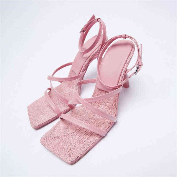 

sandals new 2022 woman high heels shoes pink ankle strap open toe heel black fashion pumps female 220413