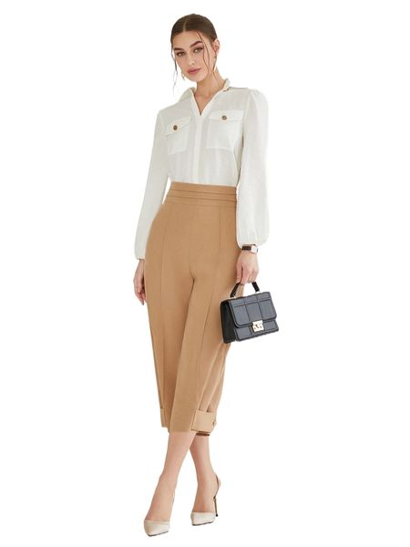 

seam detail button hem pants 09tw#, Black;white