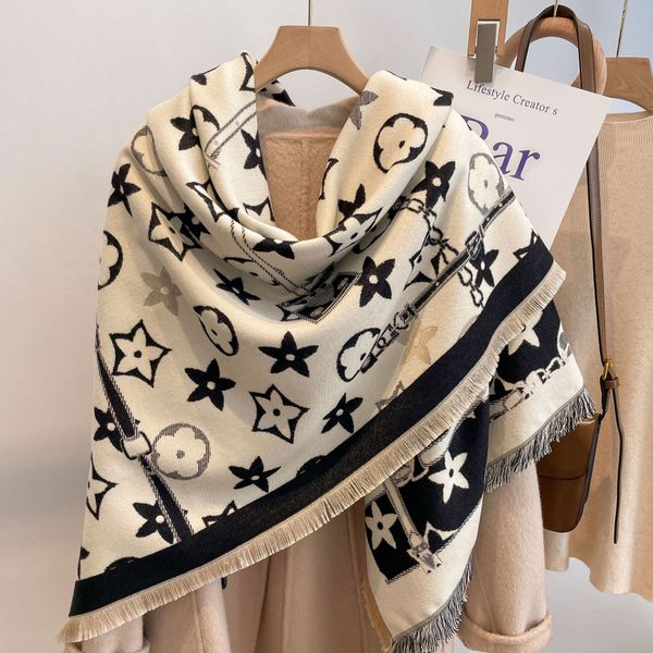 

autumn winter cashmere scarf female five pointed star pattern versatile thickened warm cold proof shawl, Blue;black