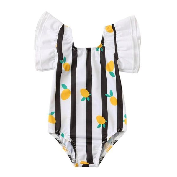 

one-pieces 0-4 year baby girl ruffle sleeve bikini set summer kids swimwear one-piece swimsuit striped bathing suit bodysuit cute beachwear, Black