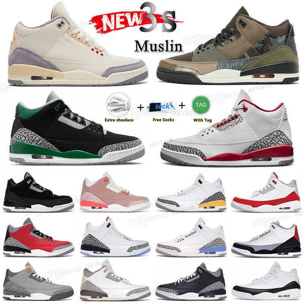 

2022 muslin cardinal red 3 3s mens basketball shoes pine green 3m black cement tinker unc varsity royal pure white fragment sports
