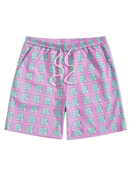 

romwe anime guys allover computer print shorts x6cg#, White;black
