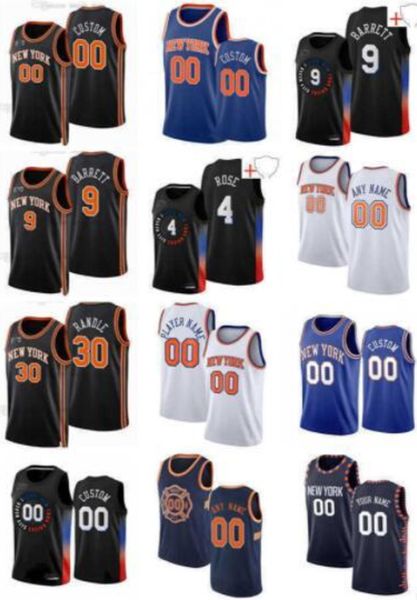 

75th custom jersey new yorkknicksmen women youth rj 9 barrett julius 30 randle derrick 4 rose alec 18 burks basketball jerseys, Black;red