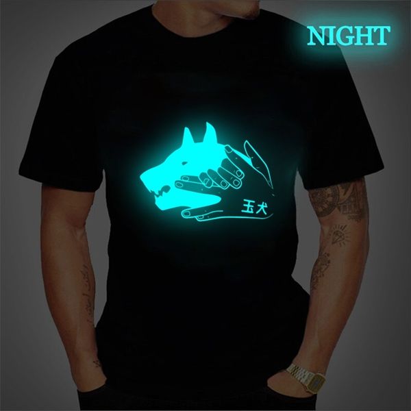 

divine dogs luminous shirt jujutsu kaisen tshirt anime megumi fushiguro print women mens tshirts summer dog hand shirt male 220608, White;black