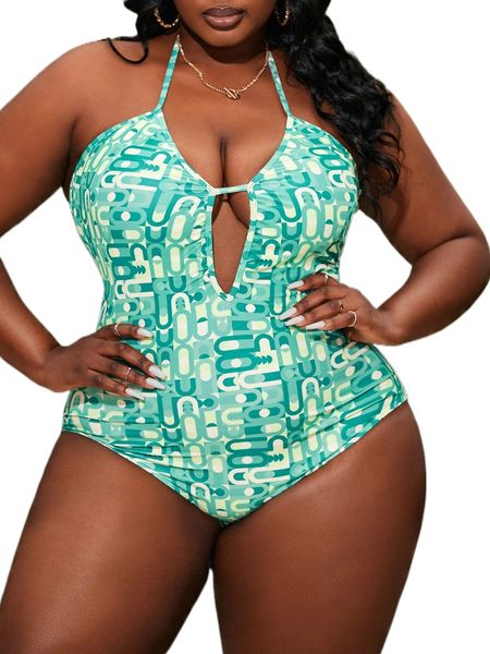 

plus allover print one piece swimsuit d9xi#, White;black