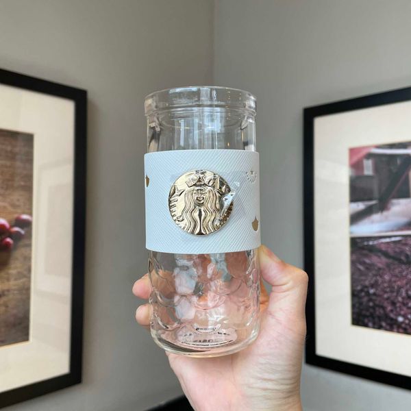 

2021 starbucks cup spring new fish scale glass water cup with cup cover 420ml