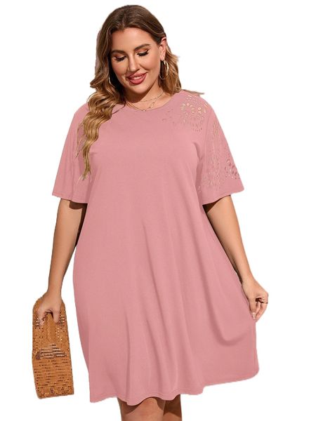 

plus laser cut tee dress 99qj#, Black