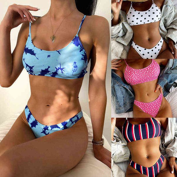 

print swimsuit stripe u-neck sling split bikini sexy, White;black