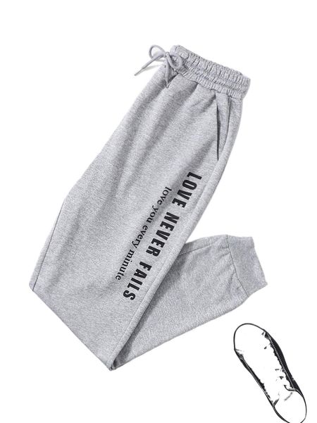 

slogan graphic drawstring waist sweatpants g65c#, Black;white
