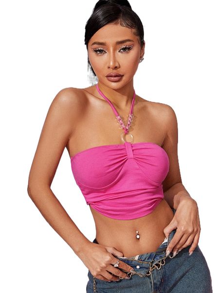 

o-ring detail tie backless crop halter n2sx#, White