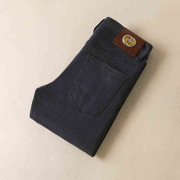 

and autumn winter 2022 trend men's jeans korean slim fit small straight tube black gray casual pants, Blue