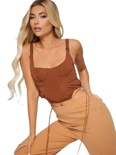 

drawstring hem bustier crop puffer cami a9ds#, White