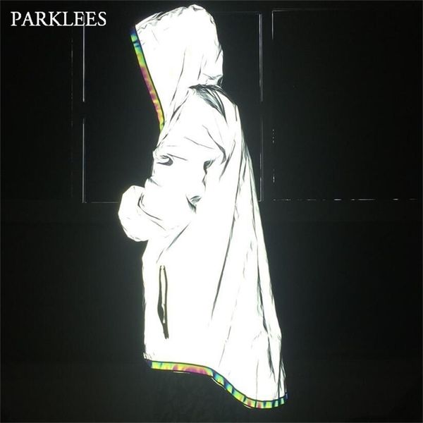 

reflective bomber jacket men brand hip hop dance fluorescent trench coat punk harajuku windbreaker cloak jackets and coats 201218, Black;brown