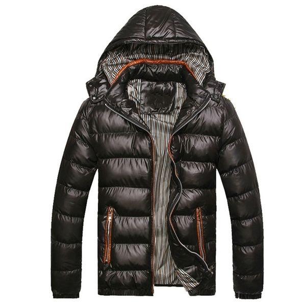 

hooded men's winter jackets casual parkas men coats thick thermal shiny coats slim fit brand clothing 7xl sa045 210913, Black