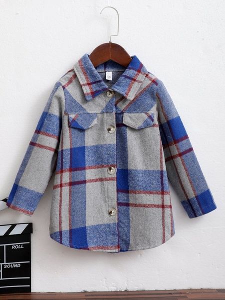 

toddler boys plaid flap detail overcoat she, Blue;gray