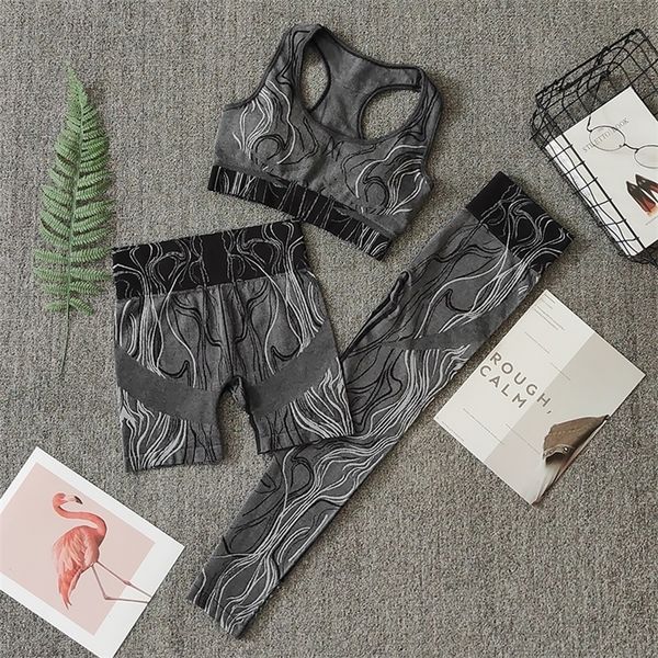 

seamless women yoga set workout sport pants sports suits fitness shorts crop bra high waist running gym leggings sportswear 220317, Gray