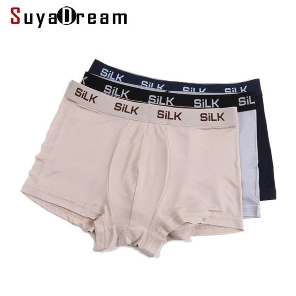 SuyadReam Мужские боксерские шорты 100 натуральные шелк здоровые твердые трусики натуральная ткань нижнее белье LJ201110