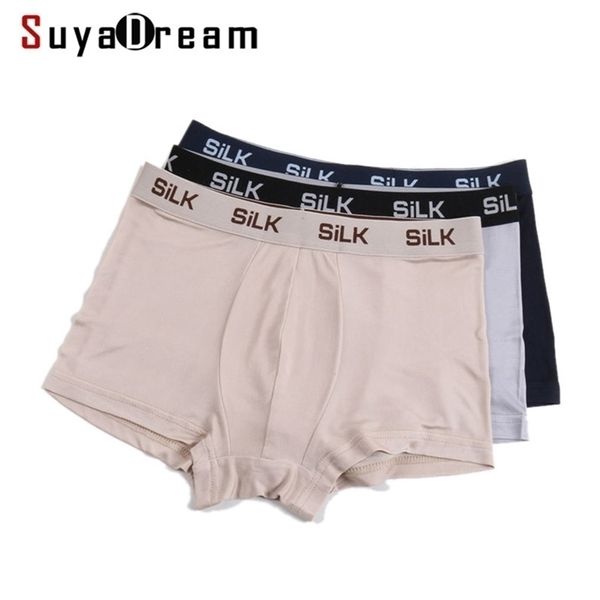 SuyaDream MEN Boxershorts 100 natürliche Seide gesunde solide Höschen natürliche Stoff Unterwäsche LJ201110