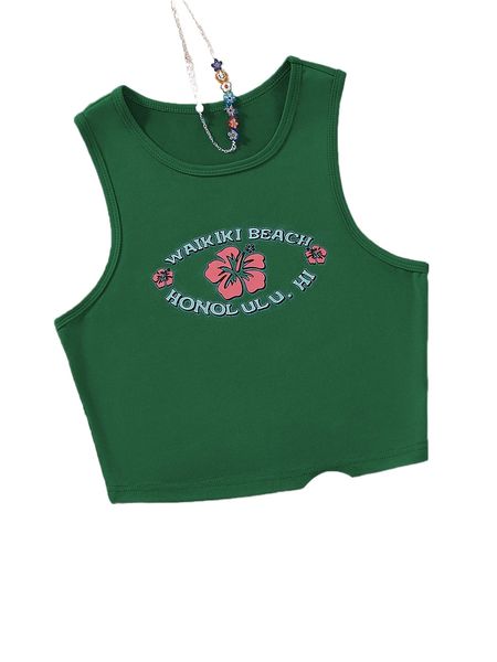 

floral & letter graphic crop tank g7vj#, White