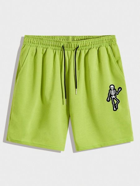 

romwe guys skeleton print drawstring shorts e6jv#, White;black