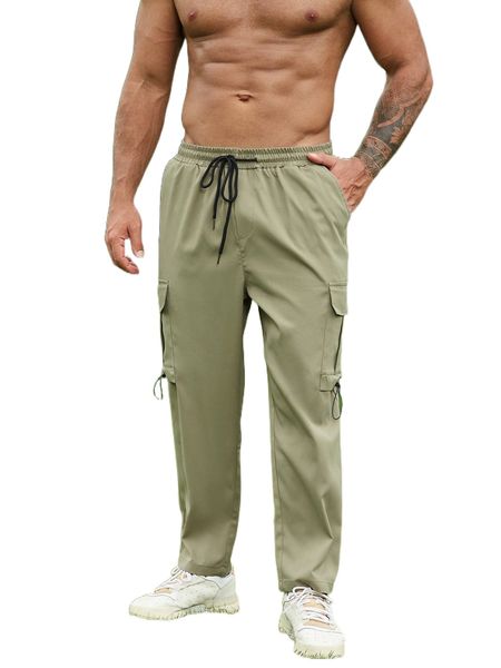 

extended sizes men flap pocket drawstring waist cargo pants z4pu#, Black