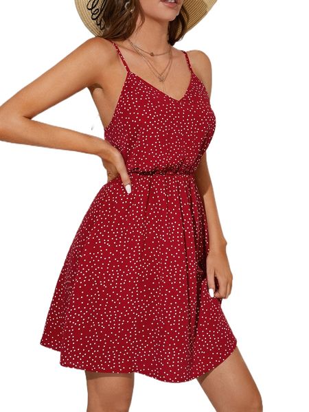 

tall polka dot print ruched cami dress r9kz#, Black;gray