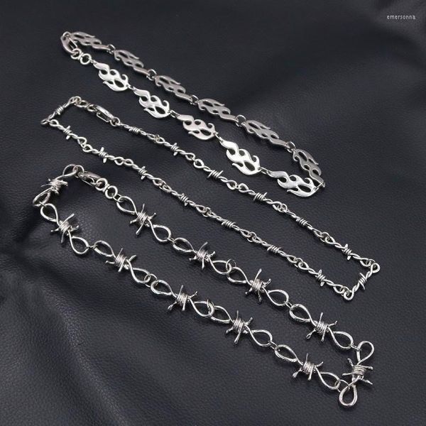 Chokerhalsketten Stacheldraht Dornen Halskette Hip-Hop Rock Stil Flamme DIY Charme Schmuck Handwerk Erkenntnisse für Mann und Frau A2353Chokers