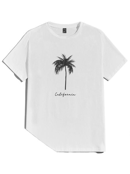

men coconut tree & letter graphic tee t9na#, White;black