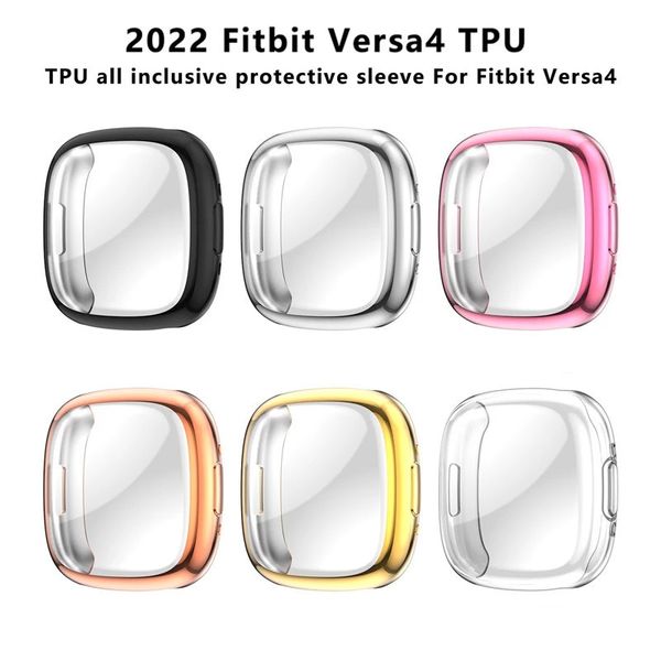 Caso protetor de tela cheia para Fitbit Versa 4 pára-choques ultrafinos TPU Soft TPU Anti-arranhão Cobertão Proteção de Relógio Inteligente