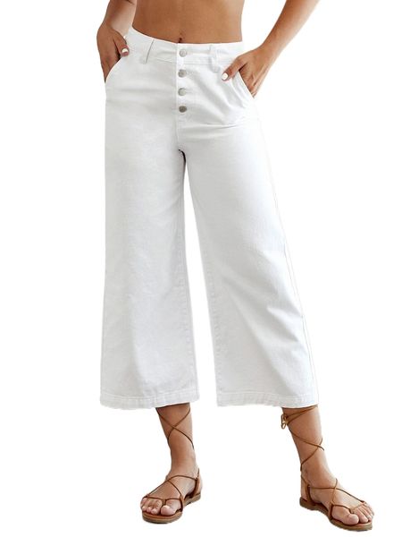 

button fly wide leg jeans h9xz#, Blue