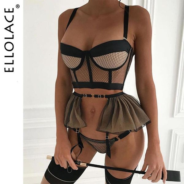 

lingerie sensual fancy underwear ruffled garter belt set 3-piece lace padded bra delicate erotic sets, Red;black