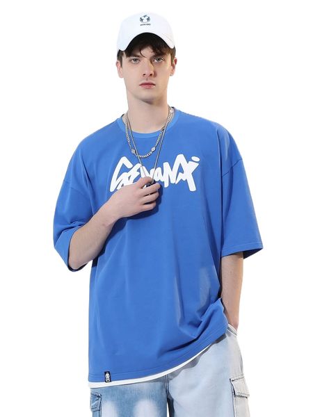 

men letter graphic patch detail drop shoulder tee without lined 57wn#, White;black