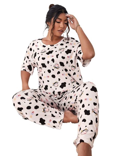 

plus cow & letter graphic pj set r9pk#, Black;white