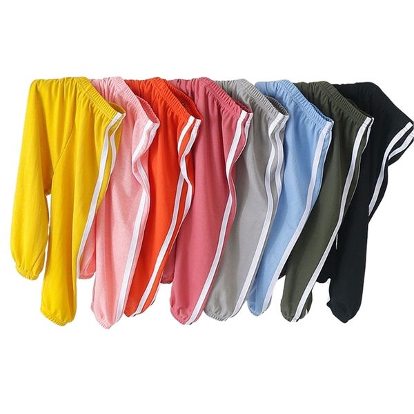 Kinder Lässige Feste Seite Gestreiften Hosen Sweatpant Knöchel Länge Hosen Junge Mädchen Elastische Sport Hose Für Kinder 3-9Y Kleidung 220512