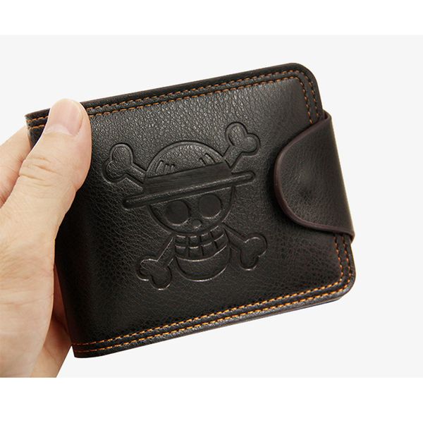 Carteira de couro sintético de anime pirata rei em relevo com luffy s crânio mark short card card saco masculino saco de dinheiro 220608