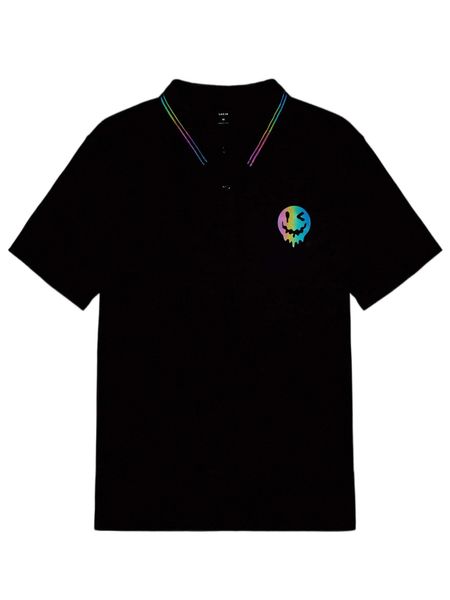 

men reflective striped & expression print polo shirt n36x#, White;black