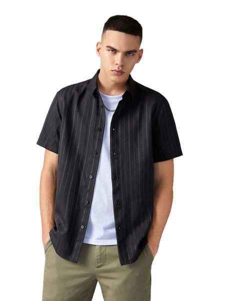 

men striped button front shirt m3lg#, White;black