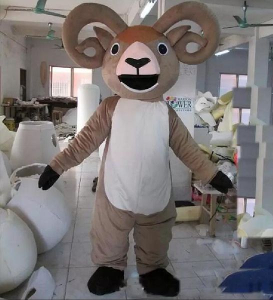 

akes new big horn goat sheep mascot costume for to wear, Red;yellow