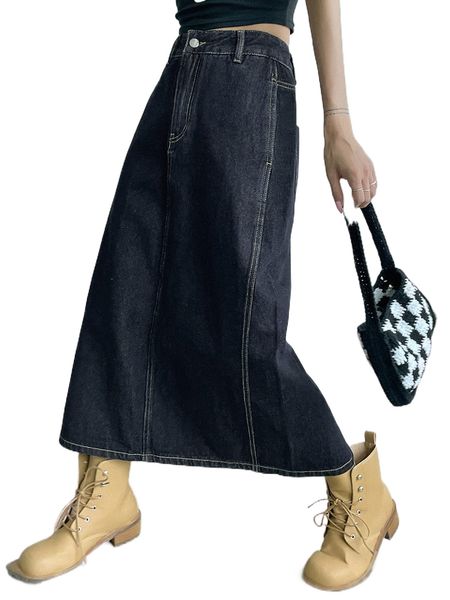 

dazy high waist slit back denim skirt p5ul#, Black