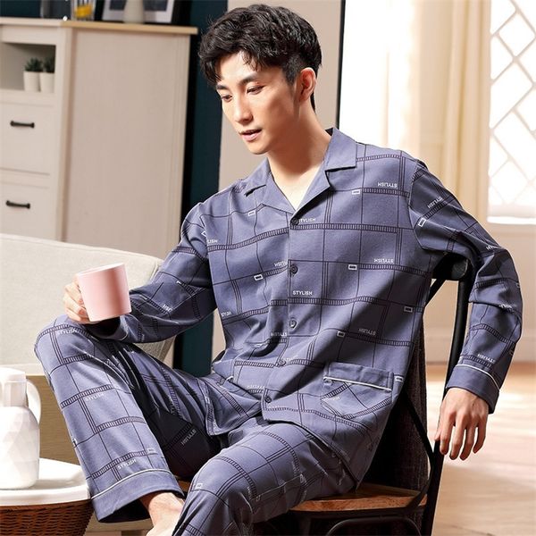 

men s stripe pajamas long sleeve cotton spring and autumn cardigan pajamas men s elegant plus size household suit men s youth lj201113, Black;brown
