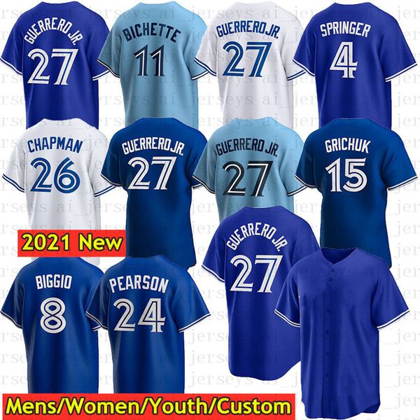 

baseball jersey 27 vladimir guerrero jr. 11 bo bichette george springer yusei kikuchi cavan biggio randal grichuk matt chapman nate pearson, Blue;black