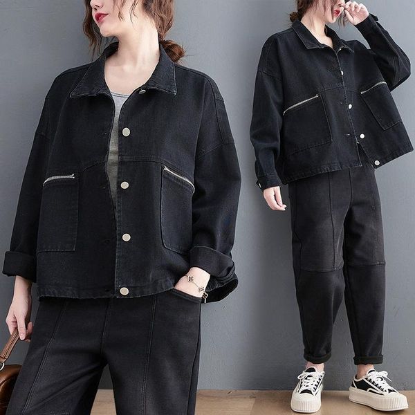 

women's jackets women's spring coat women zipper denim jacket loose turn down collar single breasted casual wild jeans mujer chaqu, Black;brown